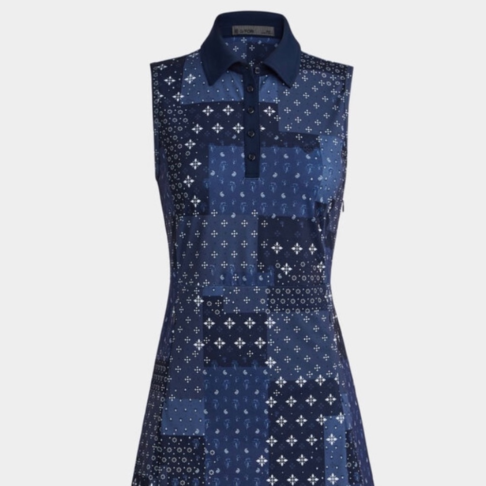 G/FORE golf BORO PRINT PIQUÉ SLEEVELESS POLO DRESS
